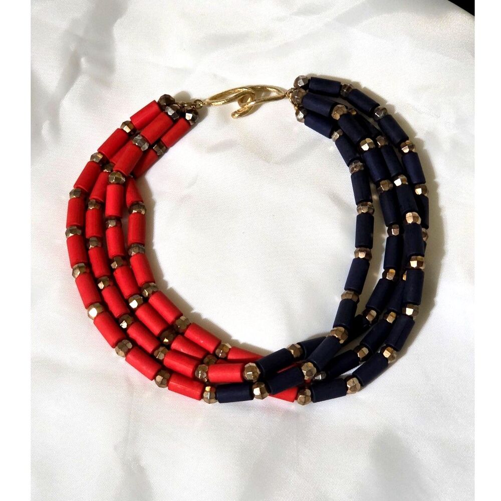 Vintage 1980s Multi-Strand Asymmetric Color-Block Bead Necklace